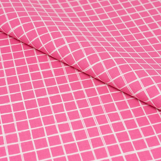SINGER Pink Plaid Print Cotton Fabric